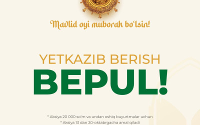 Yetkazib berish xizmati bepul!